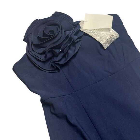 NWT women’s FEHAUTE Dark Blue 3d Floral Strapless Mermaid Midi Dress SZ large - Picture 4 of 11